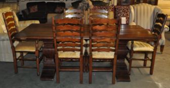 1 x 'Burlington' Traditional Large Solid Wooden Pedestal Mounted Table Set with 6 Matching Chairs, 2