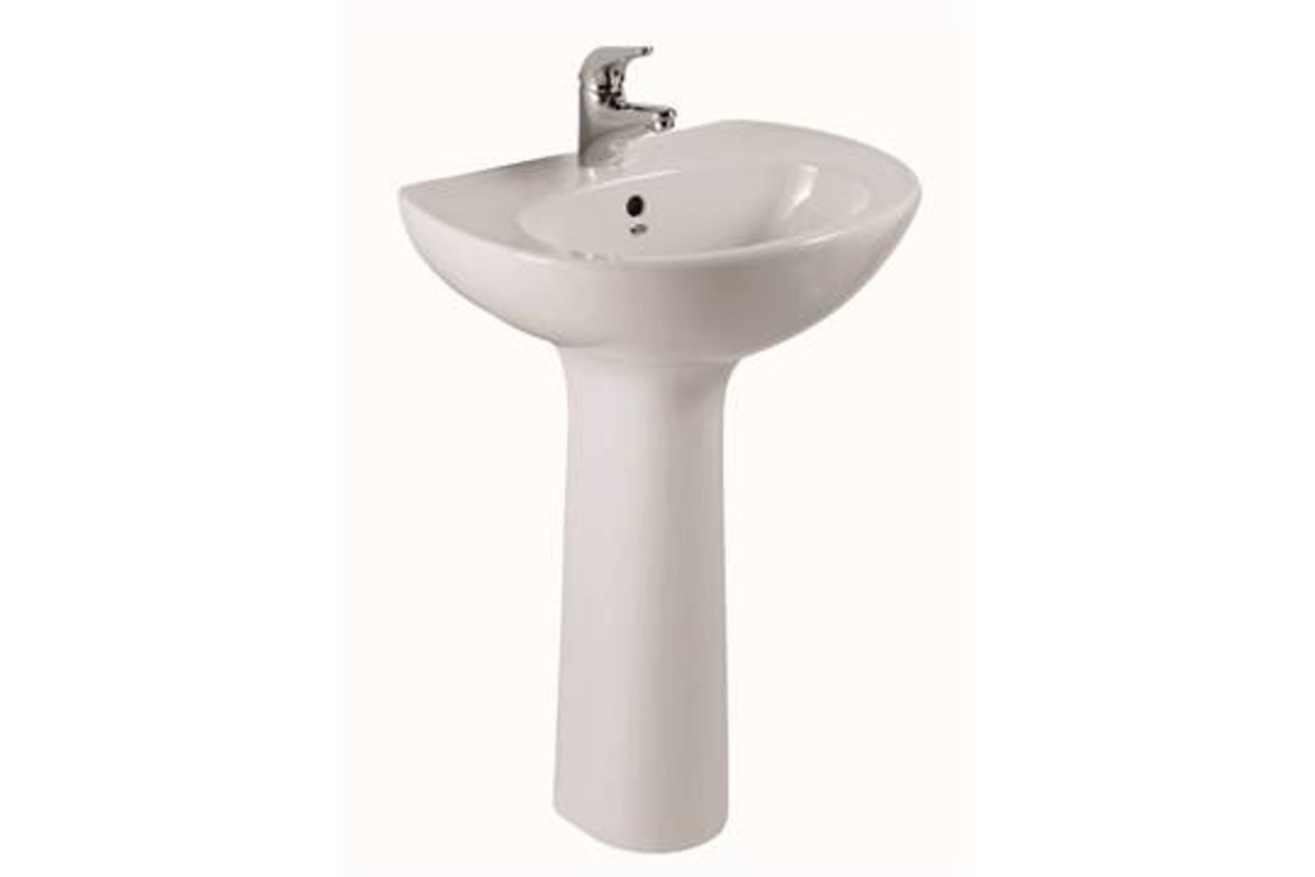 1 x Karidi Single Tap Hole Sink Basin With Full Pedestal - Vogue Bathrooms - 55cm Width - Brand