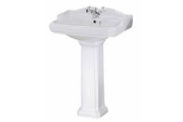 1 x Premier Legend Victorian Style Single Tap Hole Sink Basin With Full Pedestal - 600mm x 480mm -