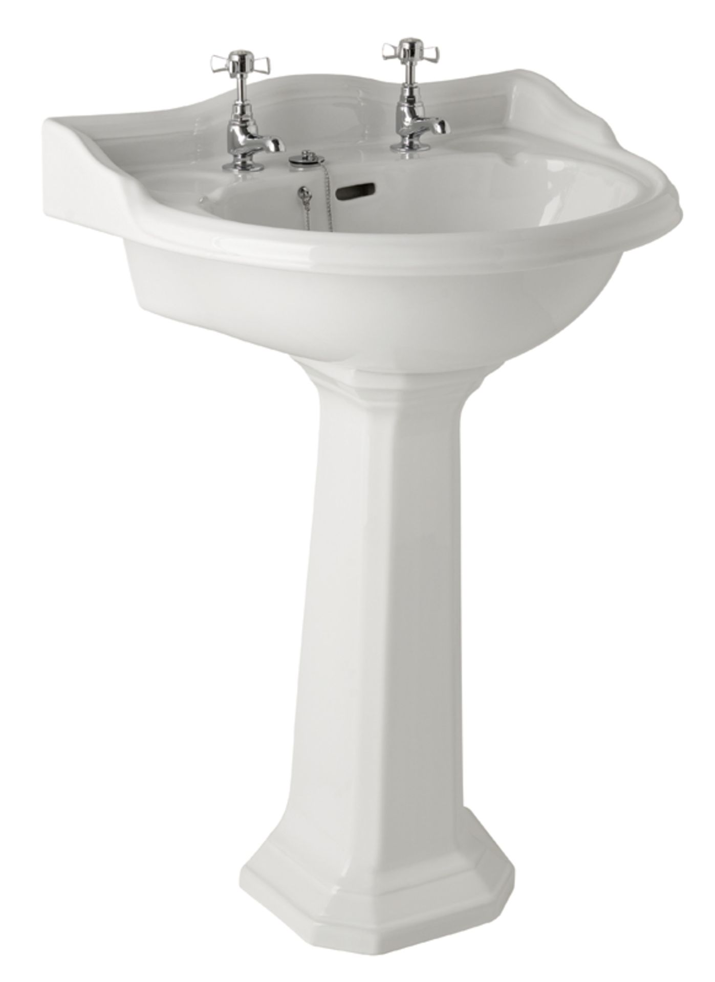 4 x Davenport 2 Tap Hole Sink Basins With Full Pedestal - 59cm Wide - Vogue Bathrooms - Brand New