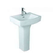 1 x Fenzo Single Tap Hole Sink Basin With Full Pedestal - Vogue Bathrooms - 600mm Width - Brand