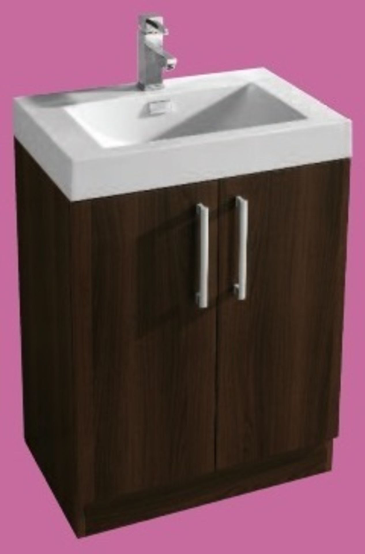 1 x Xpress Walnut 600mm Two Door Vanity Cabinet With Heavy Resin Composite Sink Basin - Contemporary - Image 2 of 7