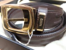 1 x Designer Luxury Mens Brown Leather Belt/Gold Buckle - Size 38 - Brand New & Boxed - PDVVI -