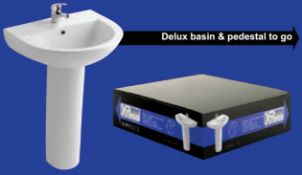 1 x Delux Xpress 1 Tap Hole 550mm Bathroom Sink Basin with Pedestal - Brand New and Boxed - Ultra