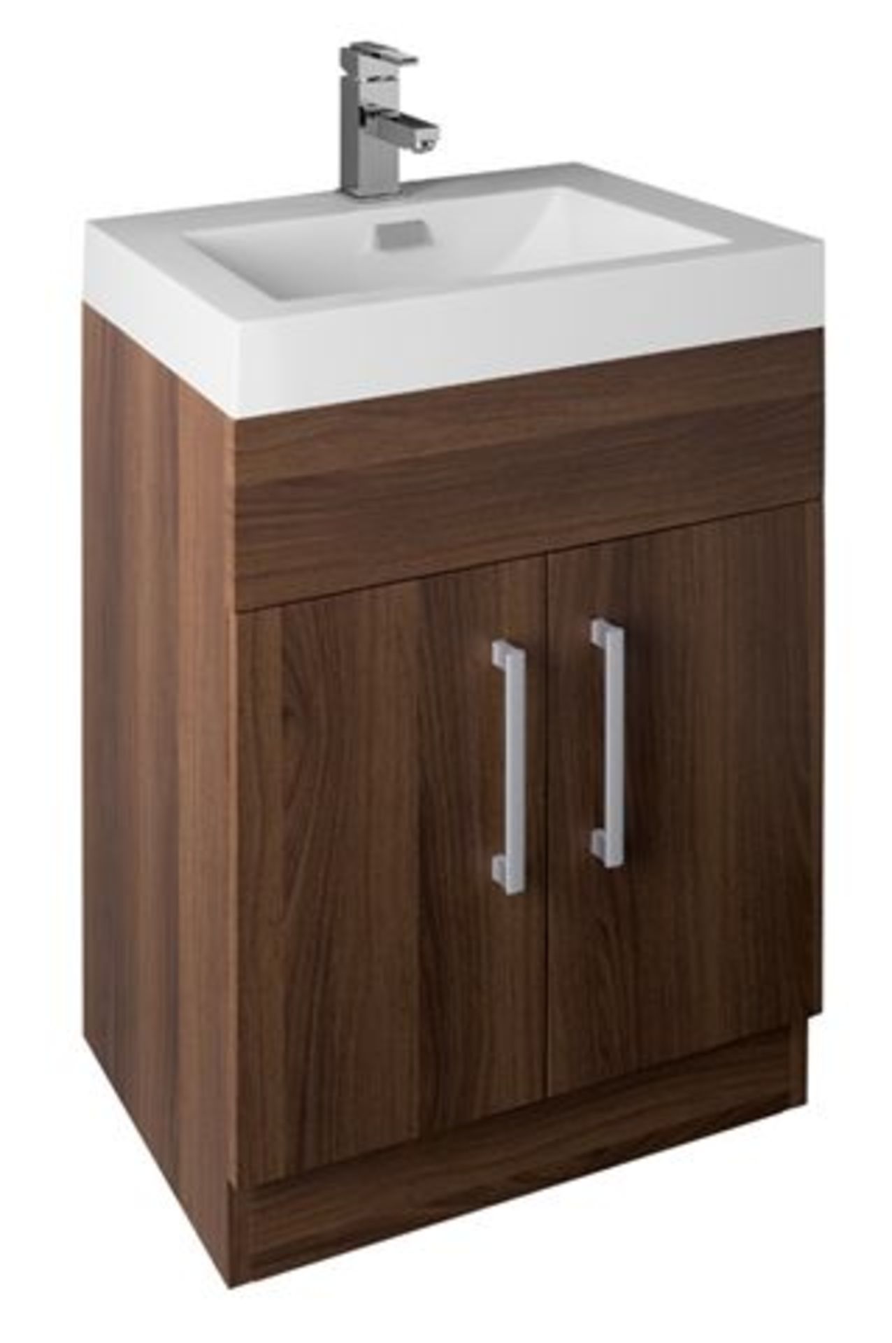 1 x Xpress Walnut 600mm Two Door Vanity Cabinet With Heavy Resin Composite Sink Basin - Contemporary - Image 6 of 7