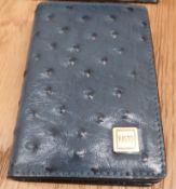 1 x Beautiful Luxury Designer - Genuine Soft Leather Wallet/Purse - Navy Ostrich - Brand New & Boxed
