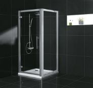 1 x Vogue Bathrooms Aqua Latus 760 Hinged Shower Door With Side Panel - Polished Chrome Finish - 8mm