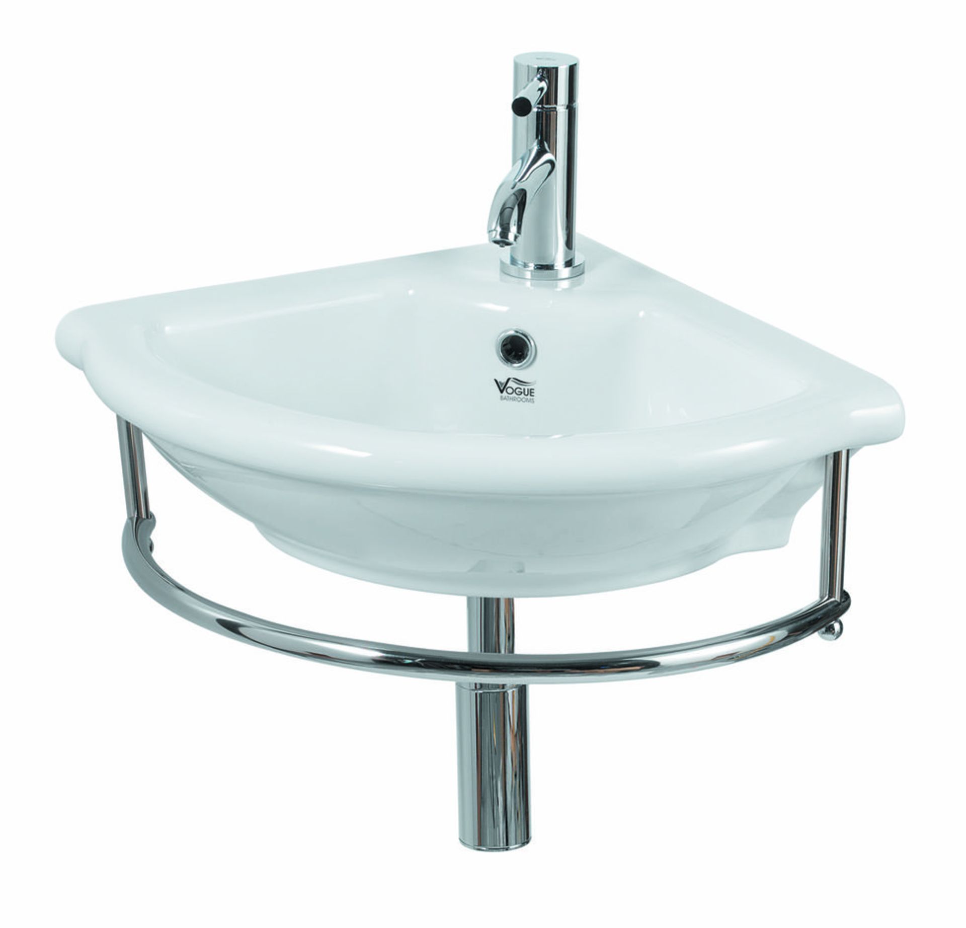 4 x Vogue Ormos 50cm 1 Tap Hole Corner Sink Basins With Chrome Towel Rails - Modern Wall Mounted