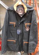 4 x Mens 'Ocean Luxury Life' - Jacket with detachable hood and Internal Zip pockets - Black with Tan