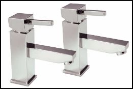 1 x Verona Set of Basin Taps - Vogue Bathrooms - Contemporary Basin Taps With Bright Chrome Finish -