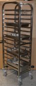 1 x Stainless Steel 15 Tier Mobile Shelving Unit With Four Removable Trays on Castors - Commercial