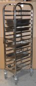 1 x Stainless Steel 15 Tier Mobile Shelving Unit With Five Removable Trays on Castors - Commercial