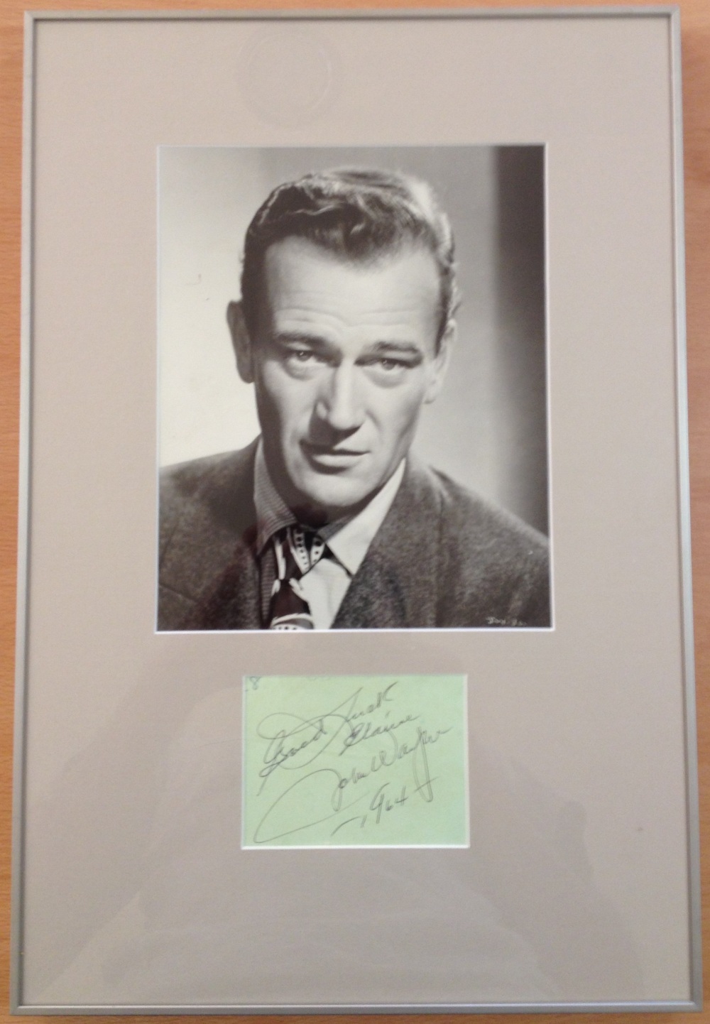 WAYNE JOHN: (1907-1979) American Actor, Academy Award winner. Black ink signature and inscription on