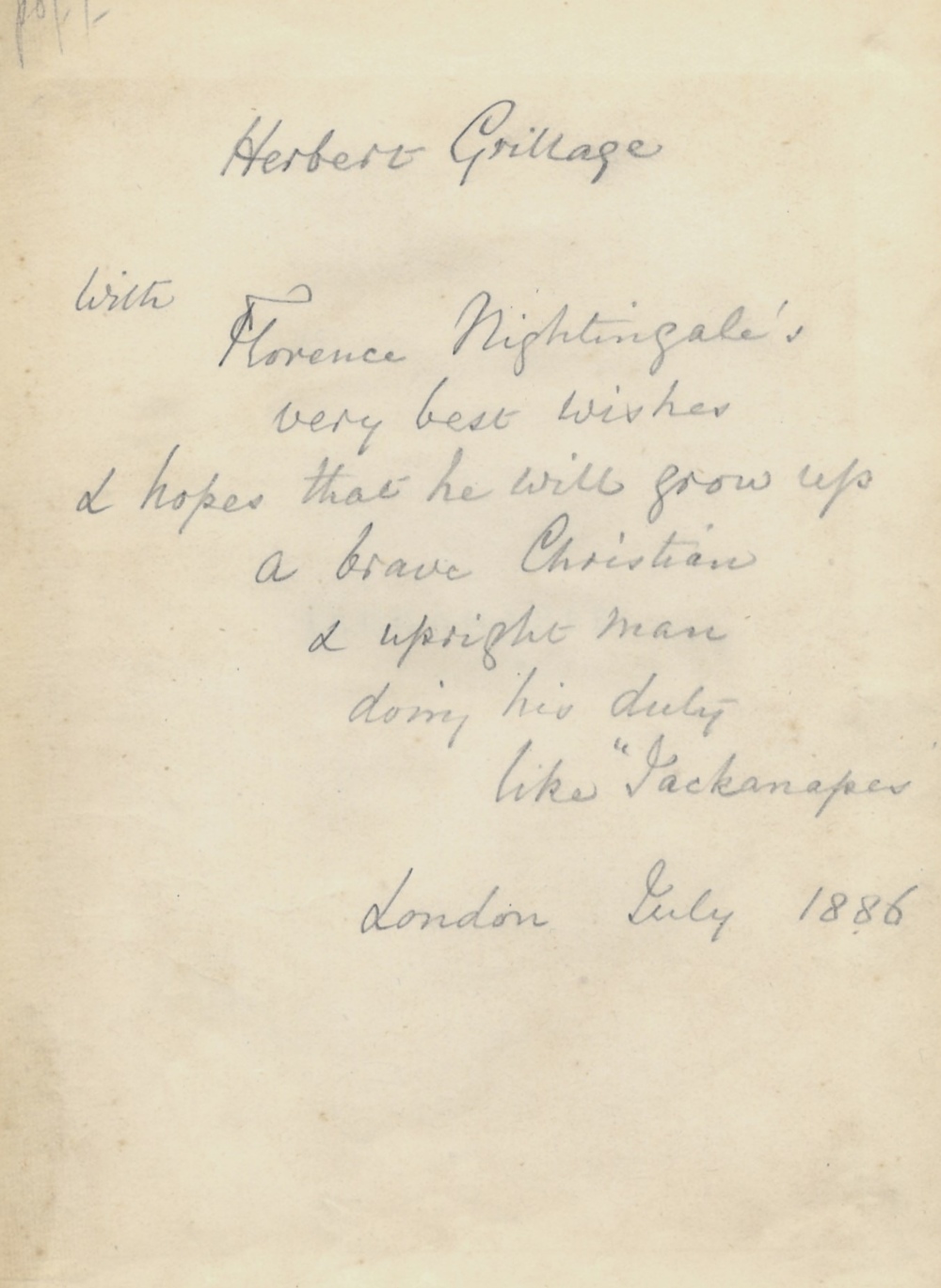 NIGHTINGALE FLORENCE: (1820-1910) British Pioneer of Nursing. Book signed and inscribed, an 8vo