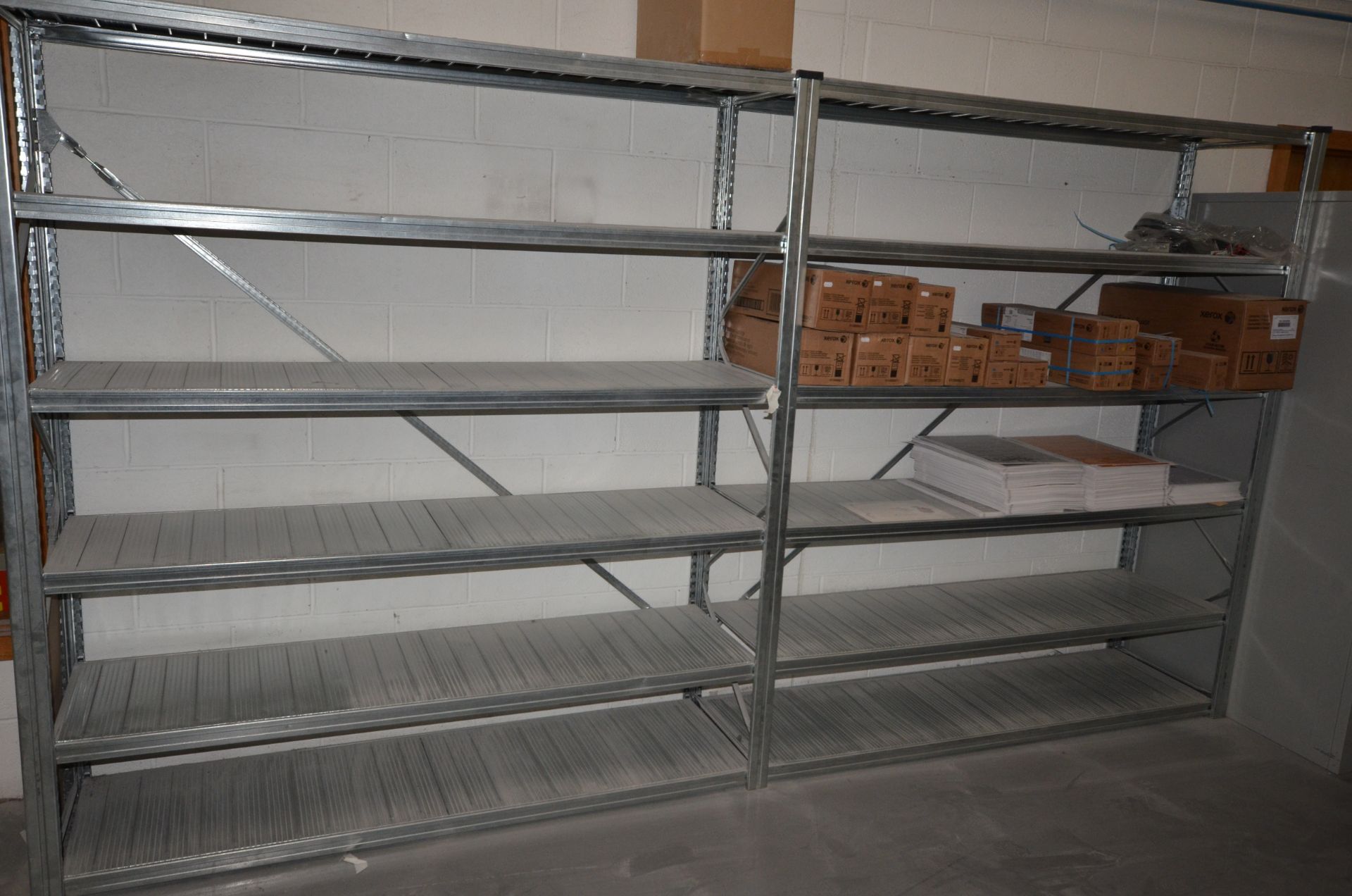 5 Bays of light duty galvanised shelving