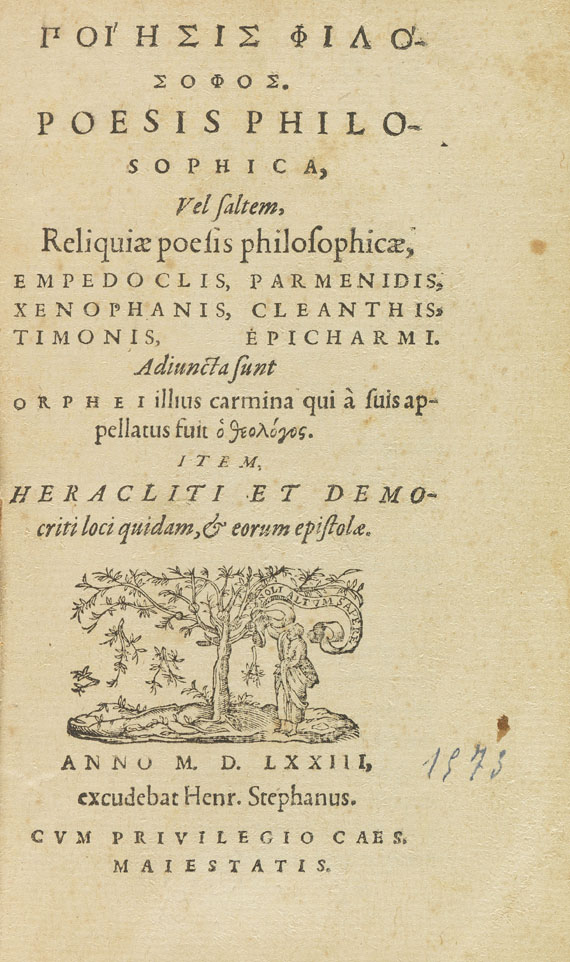 Estienne, Henri. Poesis philosophica. 1573 Estienne (Stephanus), H. (Hrsg.), Poesis philosophica,