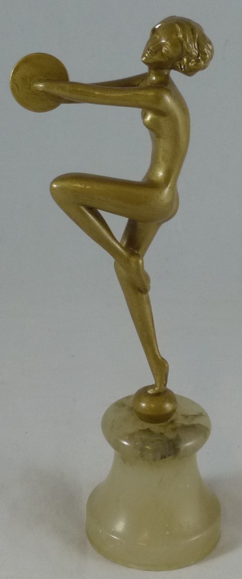 Deco metal figure on marble base 8.5" h