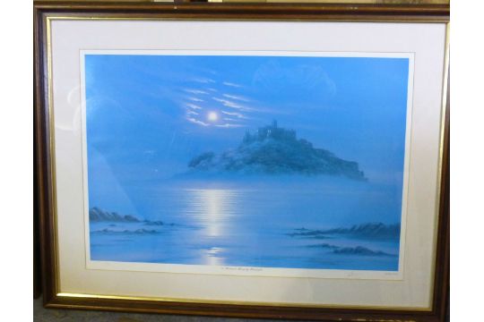 John F Sim Ltd. Ed. signed print 285/850 St Michaels Mount by Moonlight 16"x24"