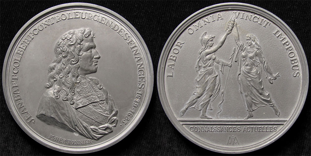 French commemorative medallion of the 20th. century of Jean Baptiste Colbert of c.80mm. struck in