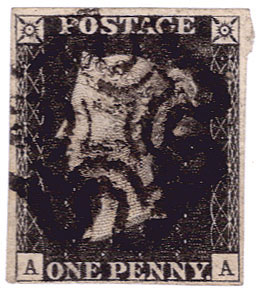 GB - Penny Black 1840 Plate 1b (A-A) four margins, no thins or creases, Fine Used cat £350