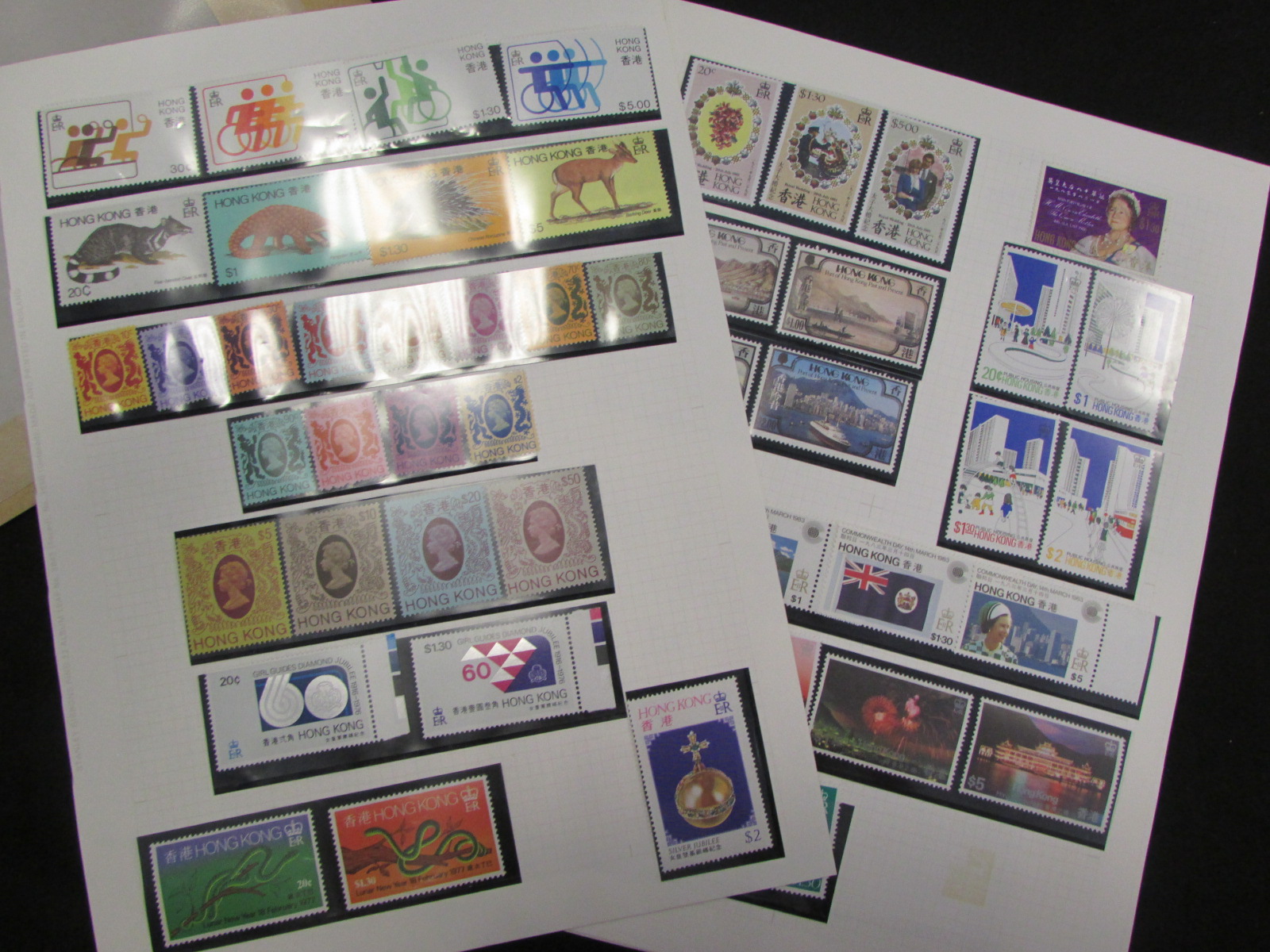 Hong Kong - small collection of mostly UM material on leaves, from c1960`s, includes set to $50 (