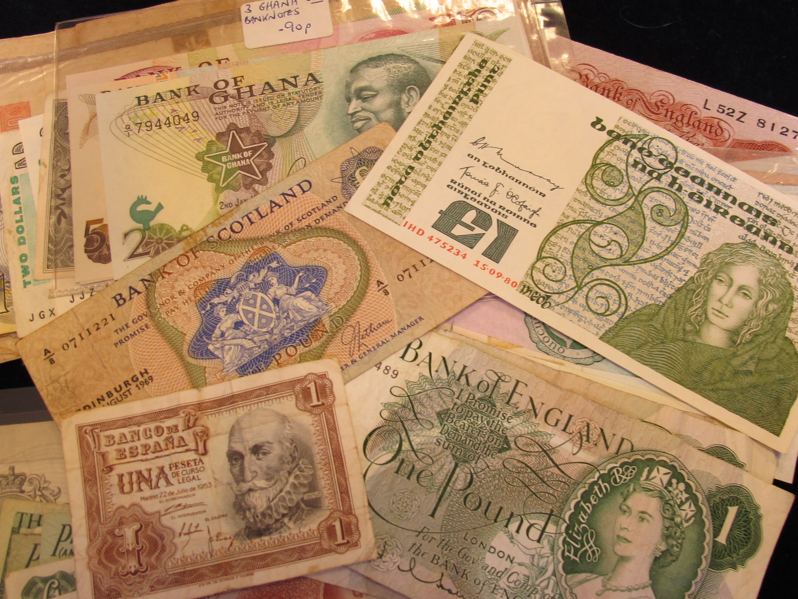 Collection of GB & World notes, includes Beale Five Pounds 1950, Stockton & Durham Provincial