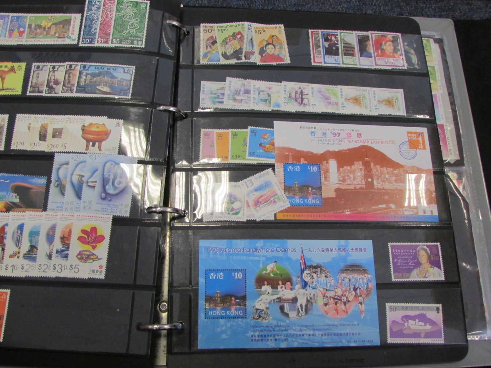 Hong Kong - fine collection in blue binder, over $500 FV. Better noted including used Queen