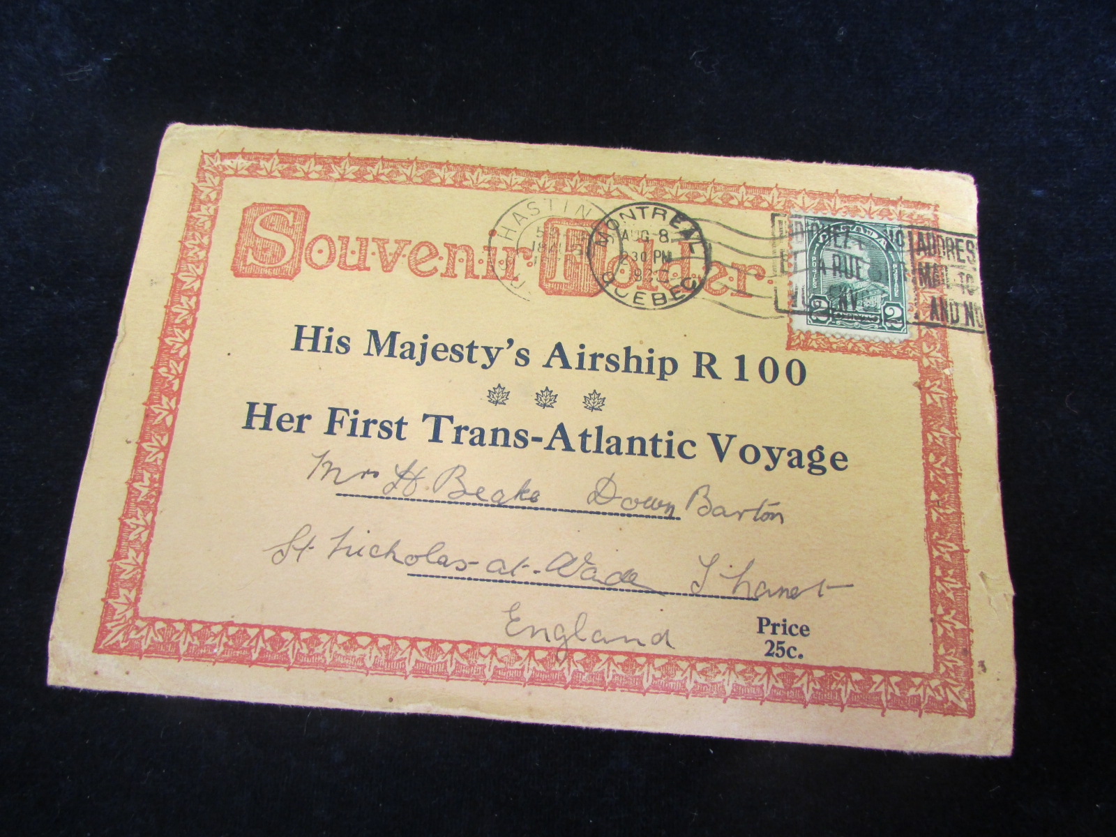 His Majestys Airship R100 - Her First Trans-Atlantic Voyage, souvenir fold out postcard set