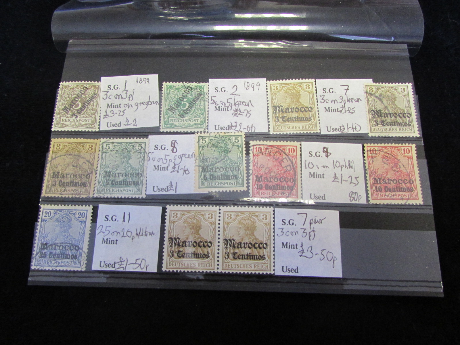 German States selection with Marocco overprints, on stockcard, mint and used (12 stamps)