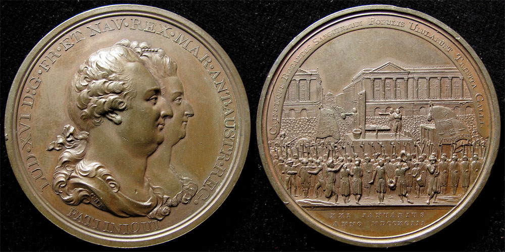 British / French Commemorative Medallion, bronze d.51mm: The Execution of Louis XVI, 1793, issued