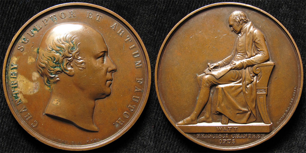 Victorian bronze medallion of c.55mm., presented for the arts, depicting Watt of the reverse, by W.