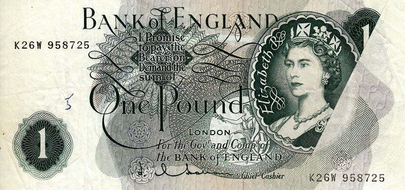 Error note, Hollom One Pound with approx 20% of the printing missing across the right side. VF with