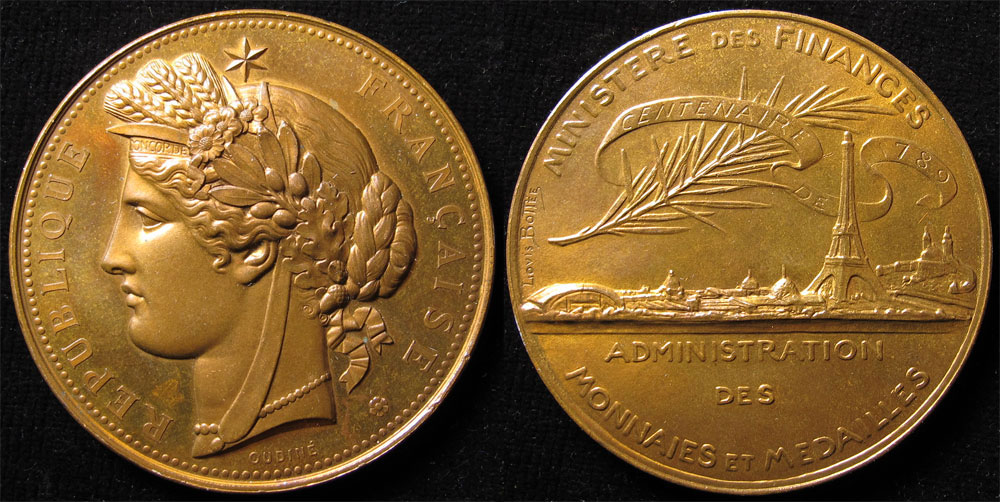 French Commemorative Medallion, bronze d.50.5mm: Centenary of the Ministry of Finances