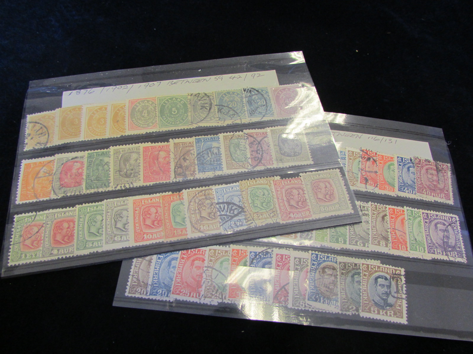 Iceland - range on 2x stockcards with material from 1876/1902/1907 between SG42/92 (31 stamps)