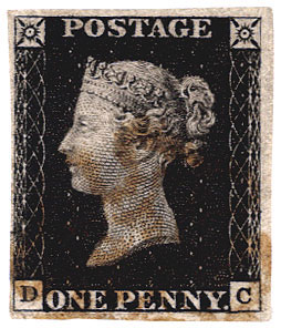 GB 1840 1d Penny Black (D-C) identified as Plate 2, 4 margins, red brown (magenta?) MX