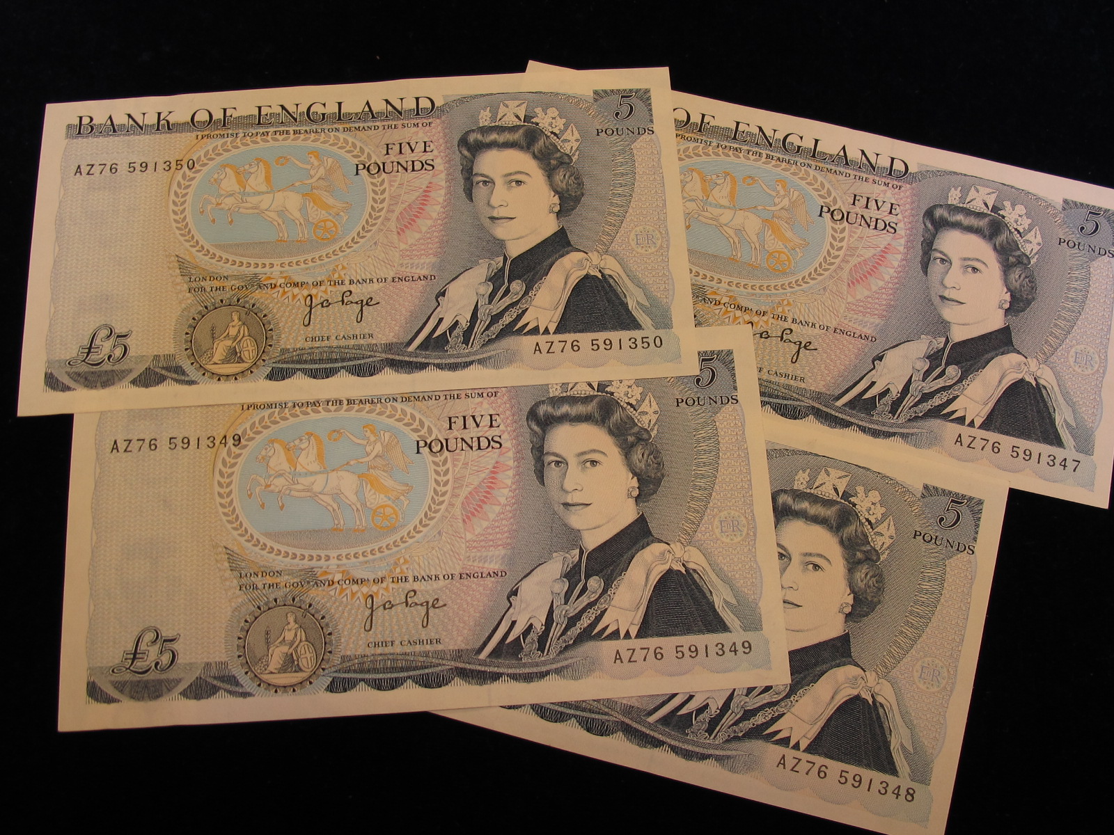 Page £5s (4) All B336 ""AZ76"" EF or better, consecutive numbers