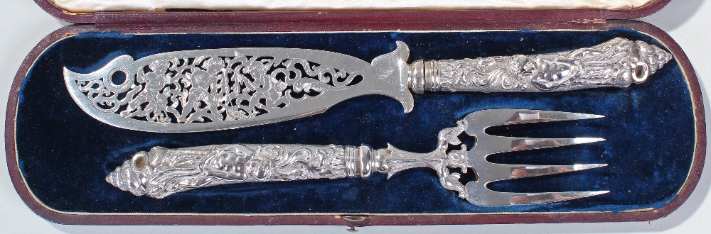 Victorian silver fish servers, Sheffield 1847, maker Joseph Rodgers & Sons, the silver pierced knife
