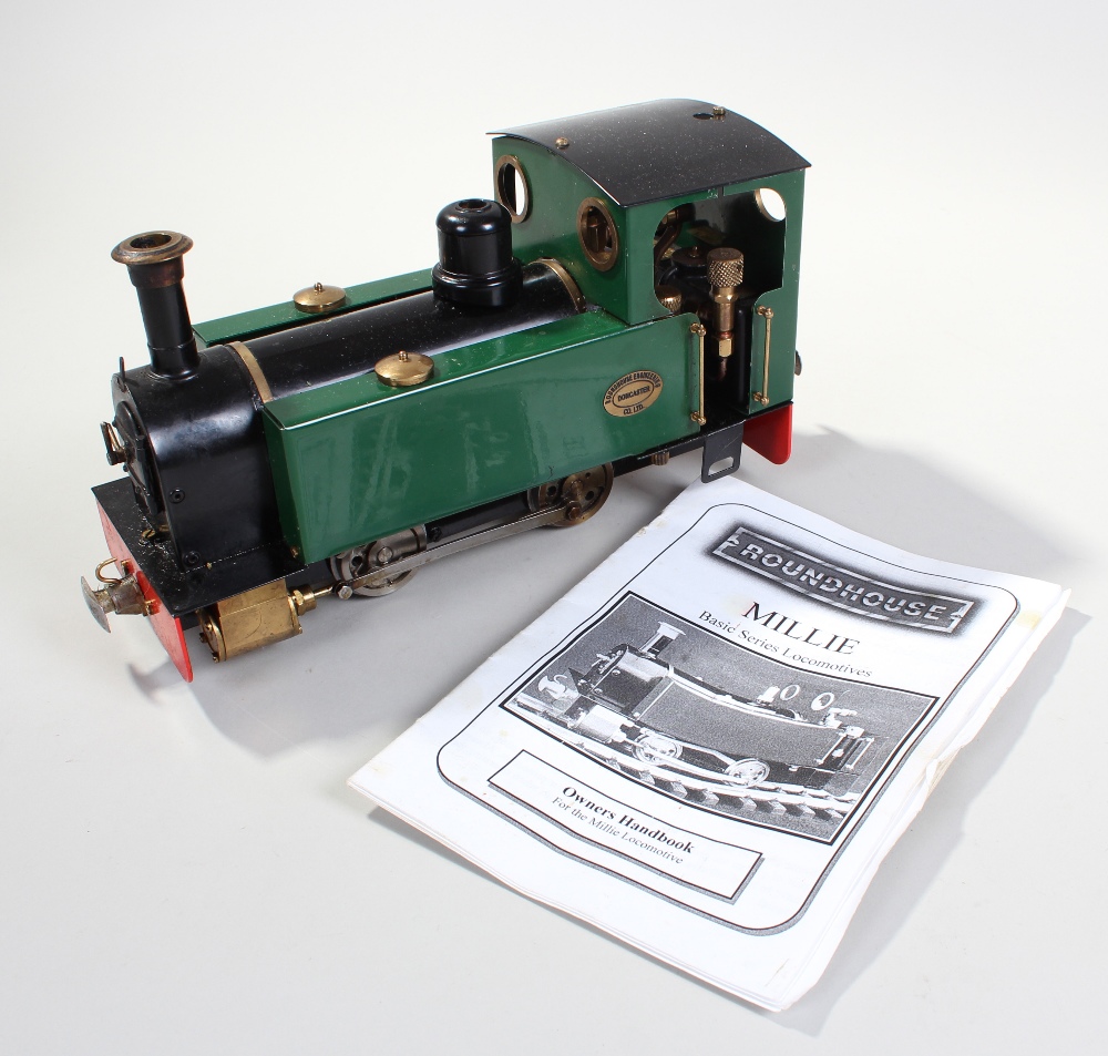 Roundhouse steam engine, `Millie`, with green and black body, serial number M364DLK, 29cm long, with