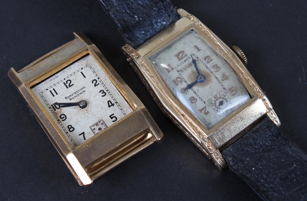 Bravingtons Renown 9 carat gold gentleman`s wristwatch, the white dial with black arabic numerals,