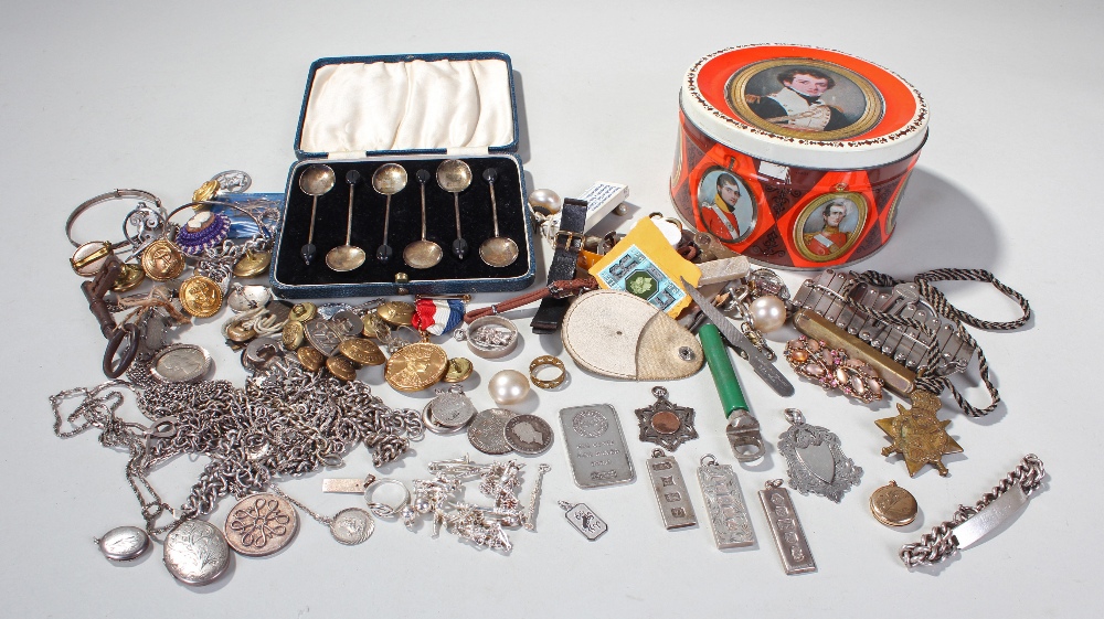 Mixed silver jewellery, to include, ingot pendants, chains, fobs, lockets etc., together with,