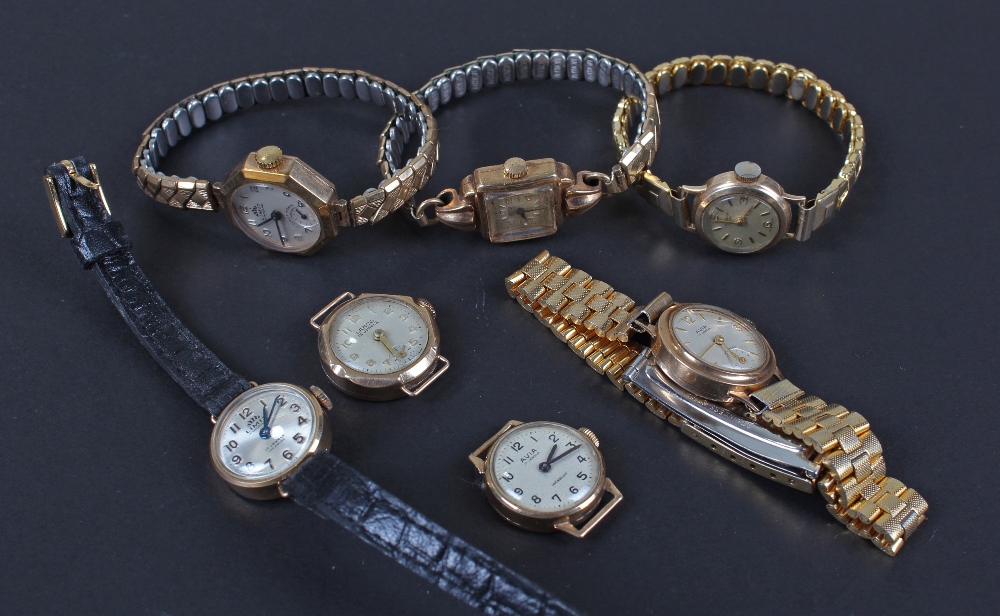 Seven various 9 carat gold ladies wristwatches, to include, Avia, J.W. Benson, Lanco etc., (7)