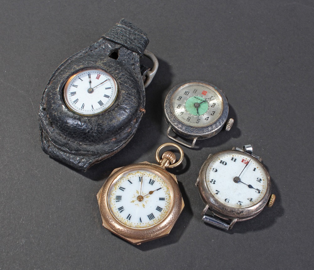 Mixed watches, to include, 9 carat gold fob watch, the white enamel dial with black roman numerals