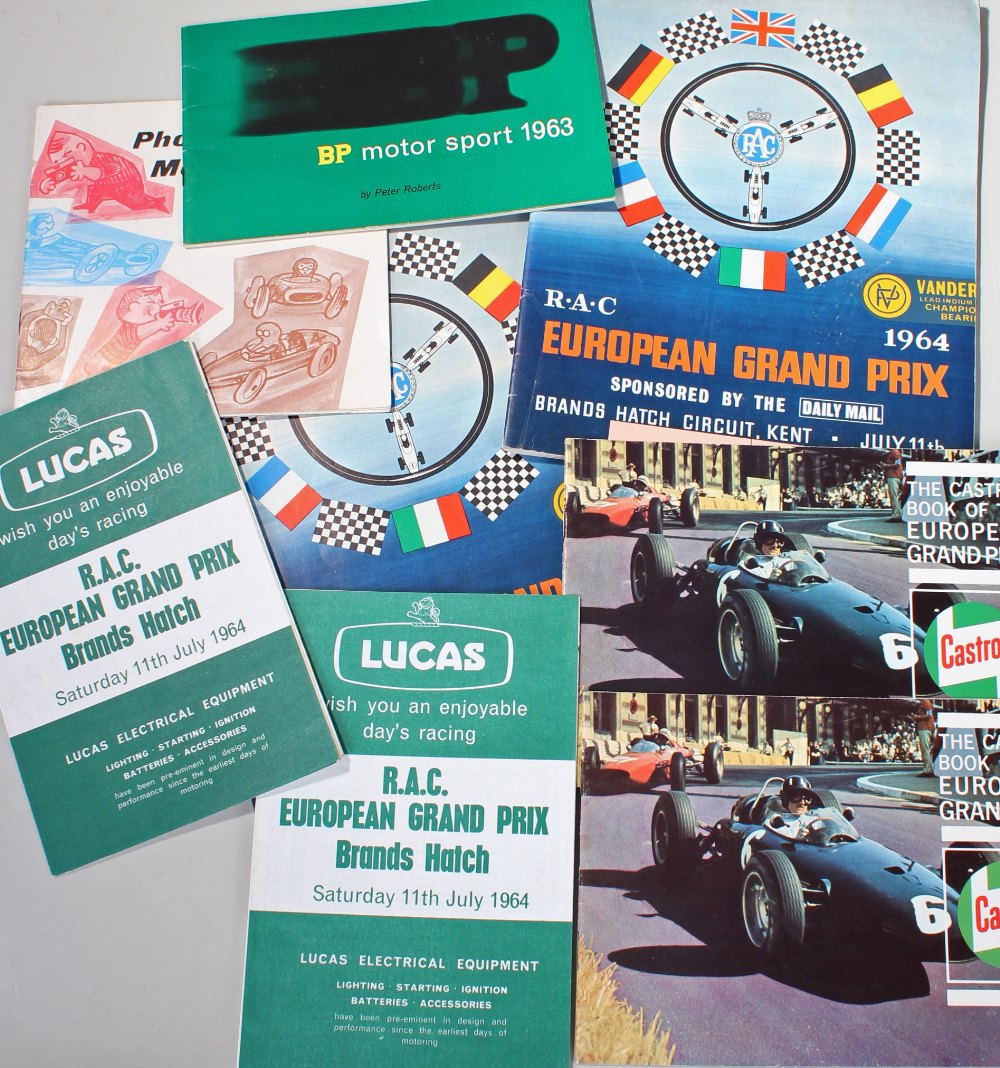 Quantity of motor racing ephemera, to include, two European Grand Prix programmes, each dated