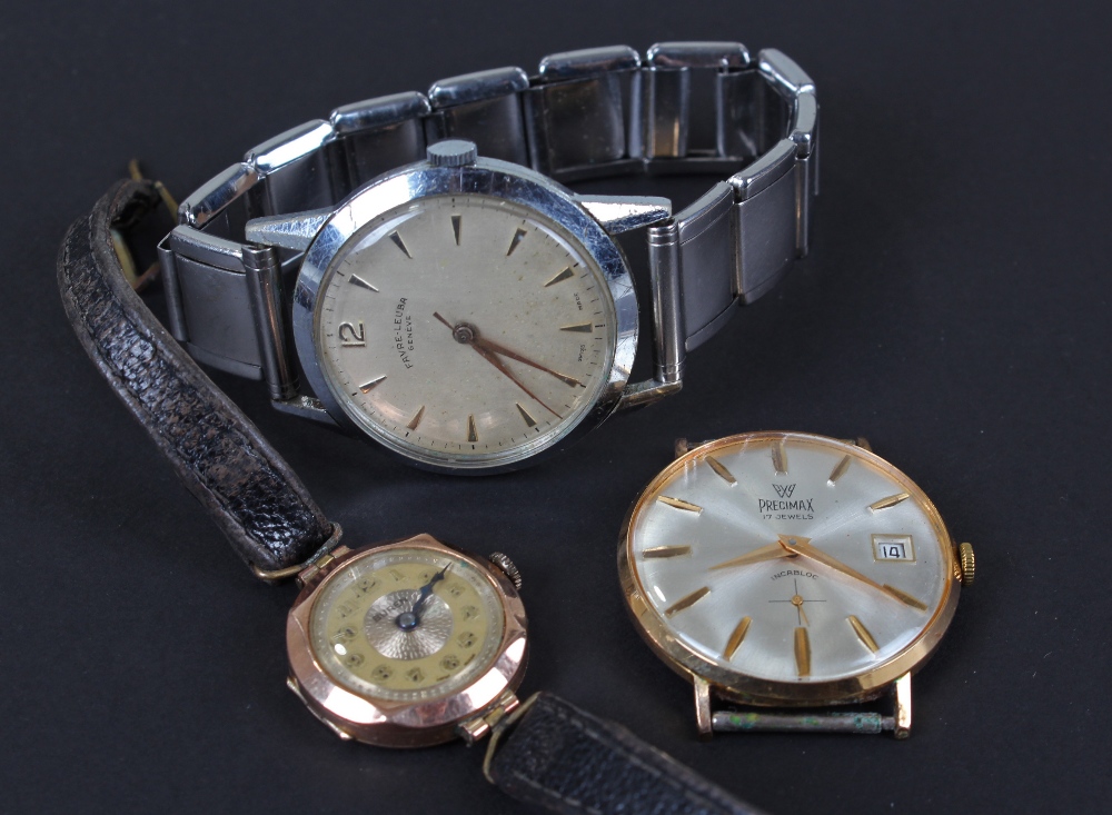 Favre-Leuba Geneve stainless steel gentleman`s wristwatch, the dial with gilt hour batons,