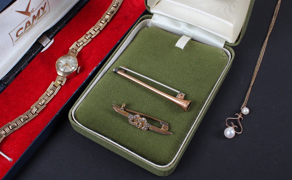 Mixed jewellery to include, Pilot 9 carat gold ladies wristwatch, together with, rolled gold