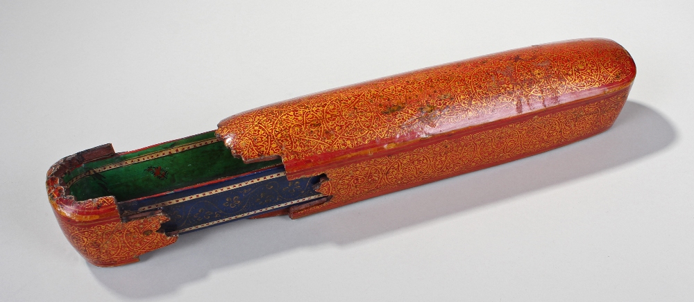 19th Century Middle Eastern pen / scribes case, with lacquered exterior and interior, the outer