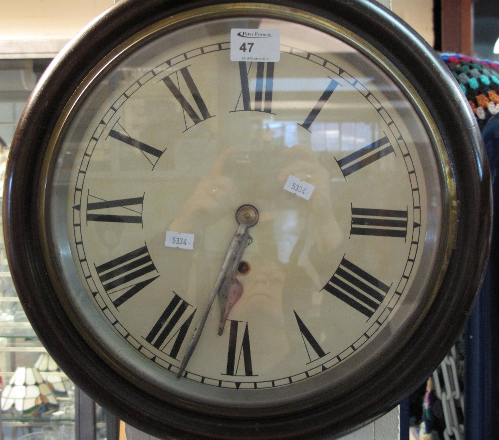 Early 20th Century circular school type single train wall clock with painted face having Roman