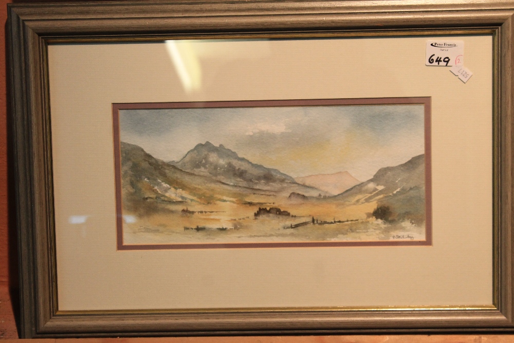 I. Stubley, Snowdonia landscape, watercolours, signed, together with a coloured print of buffalo