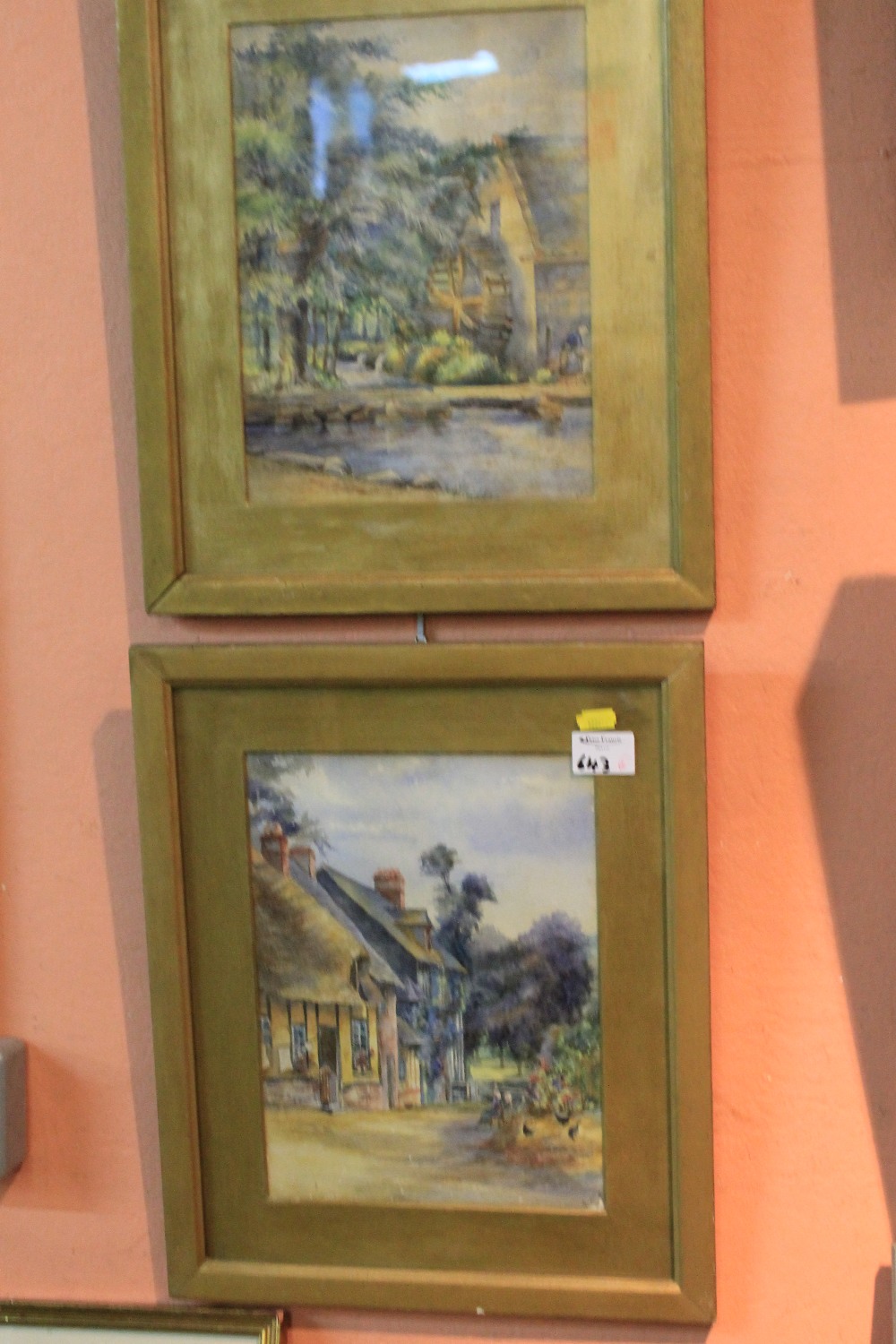 British school, four watercolours, river scenes and row of cottages, framed and glazed (4).