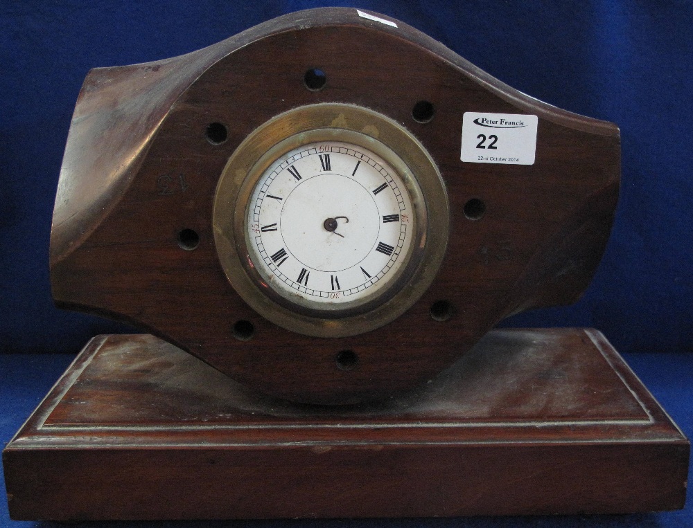 Early 20th Century WWI period lamented wooden propeller boss clock with French brass drum